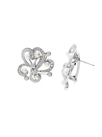 1qty NEW / Or blanc 18 ct Boucles d'oreilles système mixte (clip et tige) en or blanc 18 cts serties de Burmalite blanche et perle de synthèse // RECO : 493€