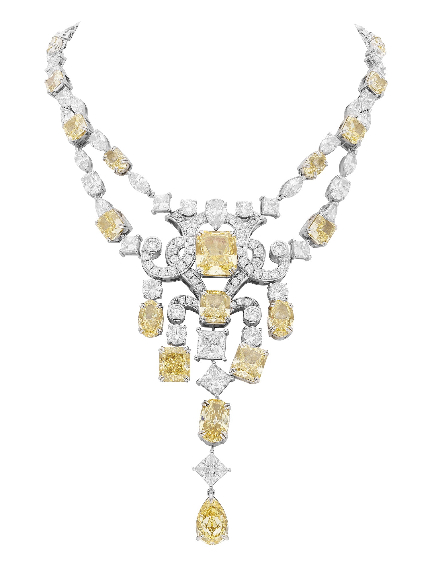 1qty NEW / Argent Rhodié Collier taille radiant Burmalite jonquille et Burmalite blanche en argent rhodié // RECO : 950€