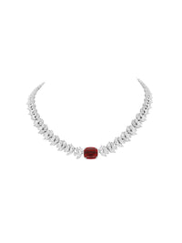 1qty NEW / Argent Rhodié Collier Burmalite rouge rubis taille ovale antique // RECO : 885€