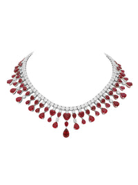1qty NEW / Argent Rhodié Collier My Love Burmalite taille poire et cœur rouge rubis // RECO : 1965€