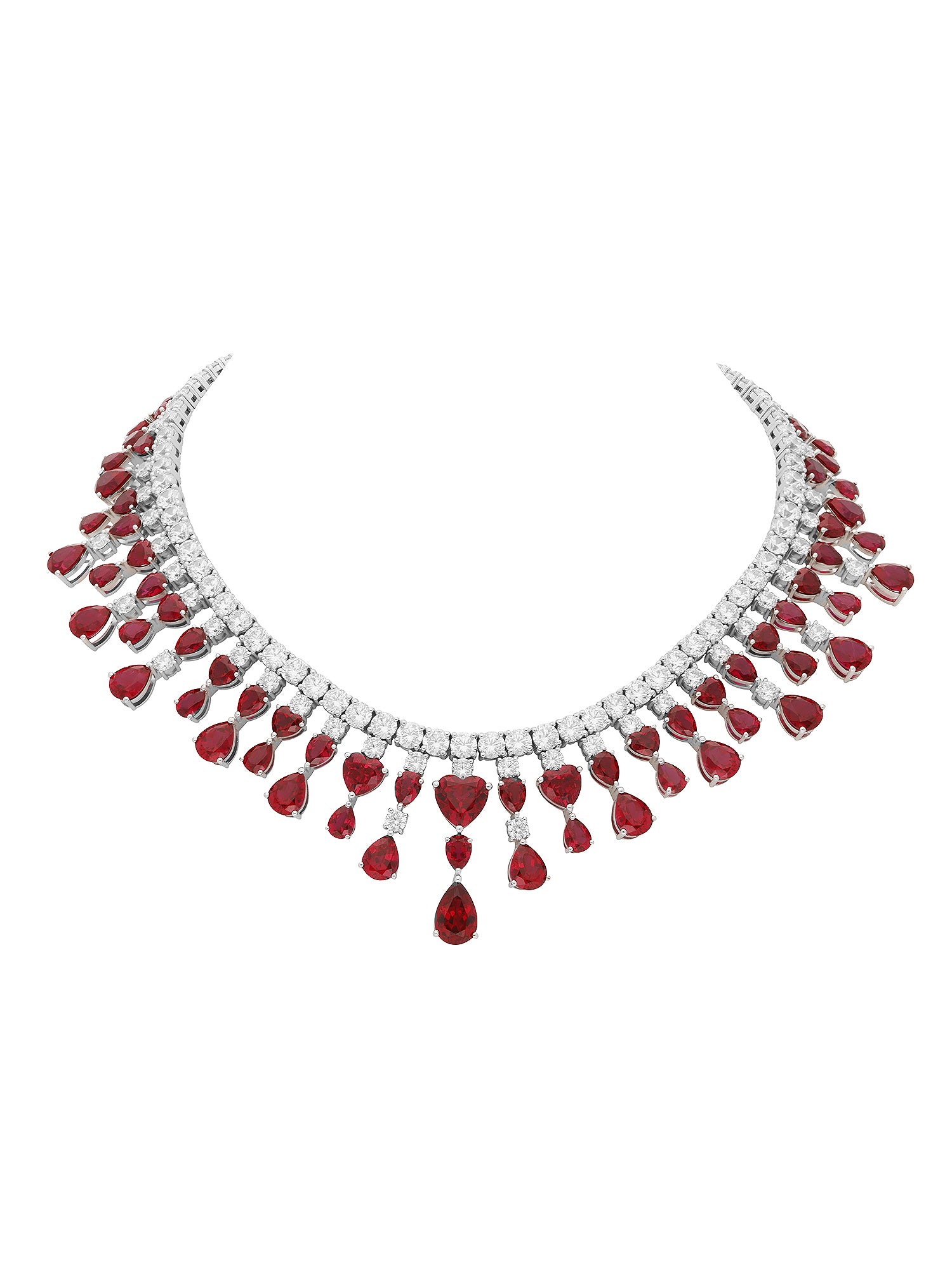 1qty NEW / Argent Rhodié Collier My Love Burmalite taille poire et cœur rouge rubis // RECO : 1965€