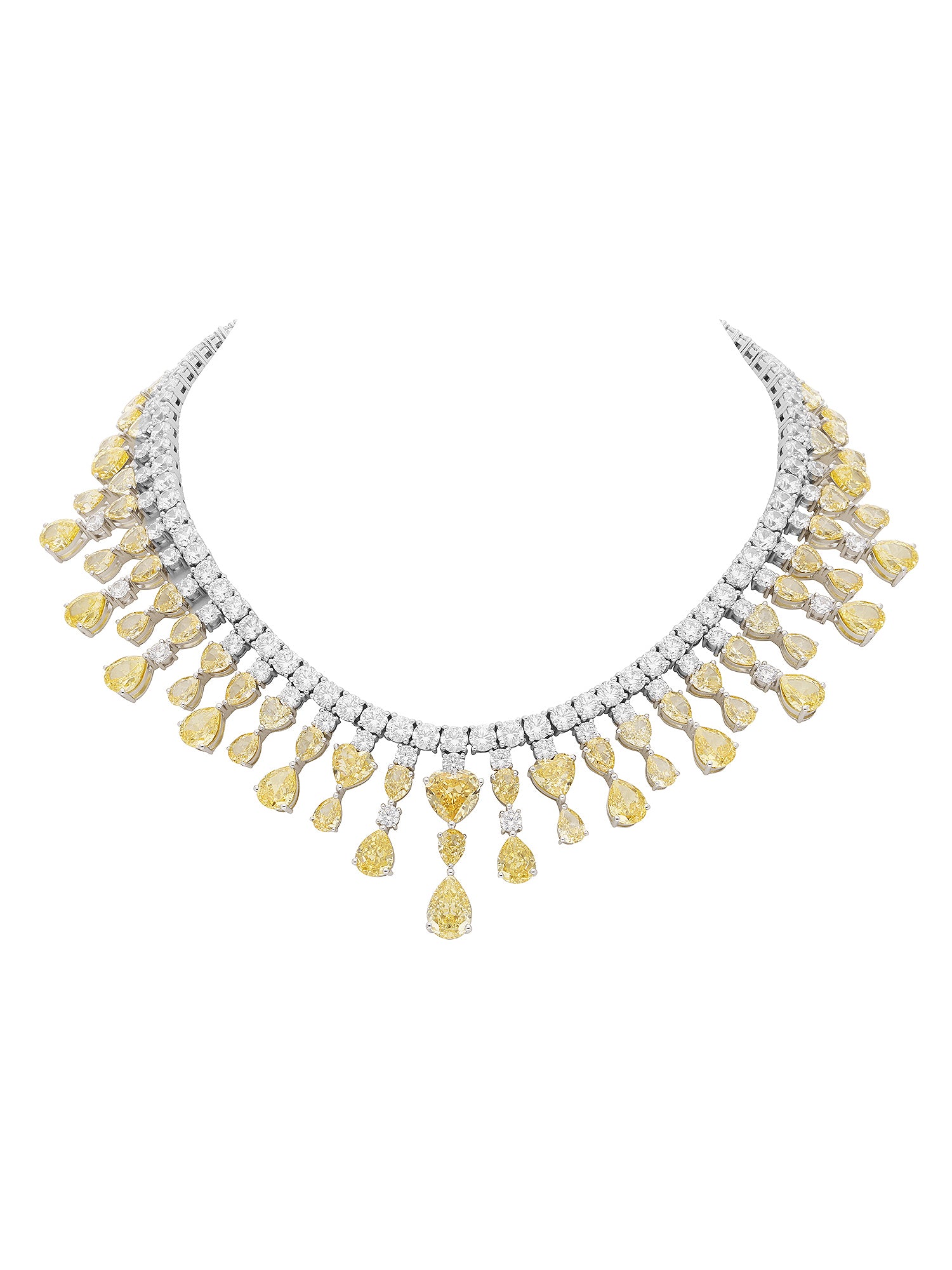 1qty NEW / Argent Rhodié Collier My Love Burmalite jonquille taille poire et cœur // RECO : 1738€