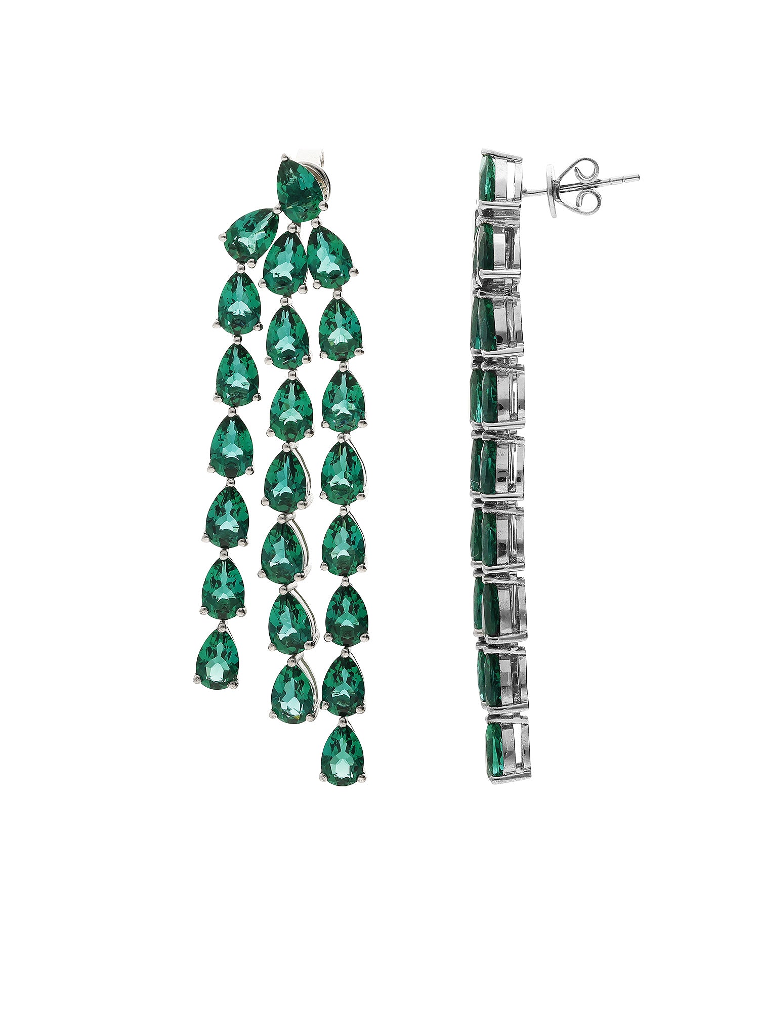 1qty NEW / Argent Rhodié Boucles d'oreilles sur argent rhodié serti de burmalite™ taille poire émeraude mozambique // RECO : 992€