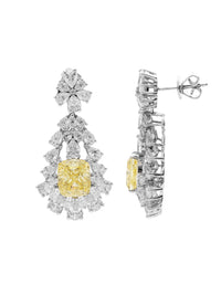 1qty NEW / Argent Rhodié Boucles d'oreilles Burmalite jonquille taille coussin antique et Burmalite blanche taille poire en argent rhodié // RECO : 182€