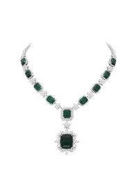 1qty NEW / Argent Rhodié Collier serti de Burmalite taille émeraude vert émeraude Mozambique et Burmalite blanche en argent rhodié // RECO : 2125€