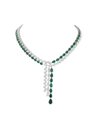 1qty NEW / Argent Rhodié Collier Burmalite vert émeraude taille poire et Burmalite blanche taille marquise en argent rhodié // RECO : 2275€