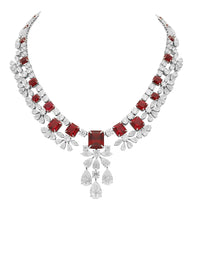 1qty NEW / Argent Rhodié Collier serti de Burmalite taille émeraude rouge rubis dégradé et Burmalite taille poire // RECO : 1950€