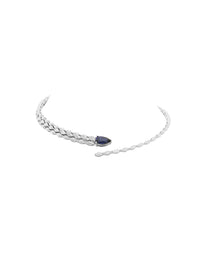 1qty NEW / Argent Collier ras de cou taille poire Burmalite bleu saphir et Burmalite blanche taille marquise // RECO : 672€