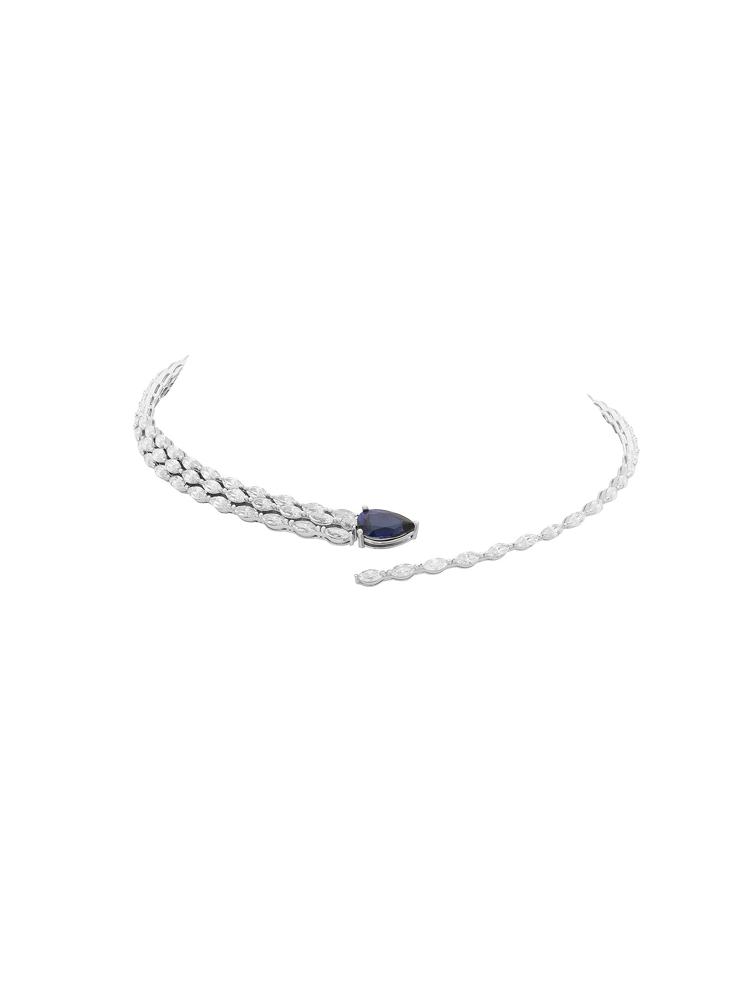 1qty NEW / Argent Collier ras de cou taille poire Burmalite bleu saphir et Burmalite blanche taille marquise // RECO : 672€