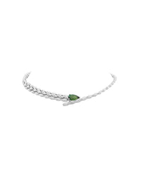 1qty NEW / Argent Rhodié Collier serti de Burmalite taille marquise blanche et taille poire vert émeraude sur argent rhodié // RECO : 660€