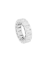 1qty NEW / Or blanc 18 ct Alliance en or blanc 18 carats sertie de diamants synthétiques taille émeraude 6 // RECO : 8225€