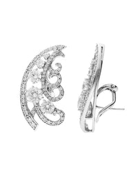 2qty NEW / Argent Rhodié Boucles d'oreilles système mixte en argent rhodié collection 90 ans serties de Burmalite™ blanche taille brillant et pavé // RECO : 293€