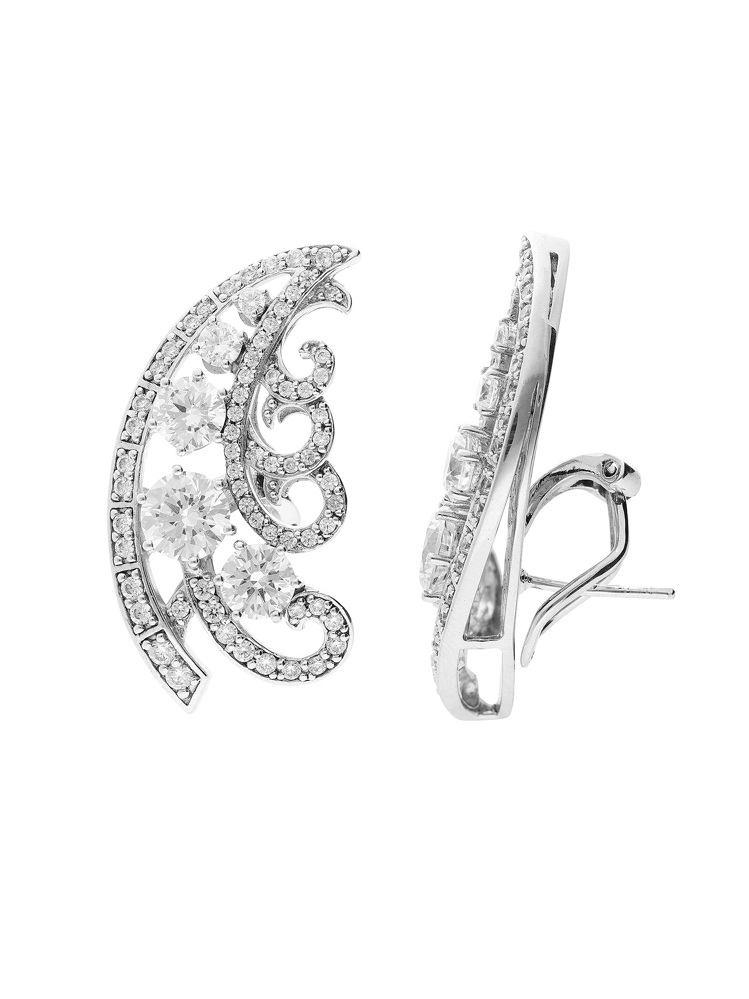 2qty NEW / Argent Rhodié Boucles d'oreilles système mixte en argent rhodié collection 90 ans serties de Burmalite™ blanche taille brillant et pavé // RECO : 293€