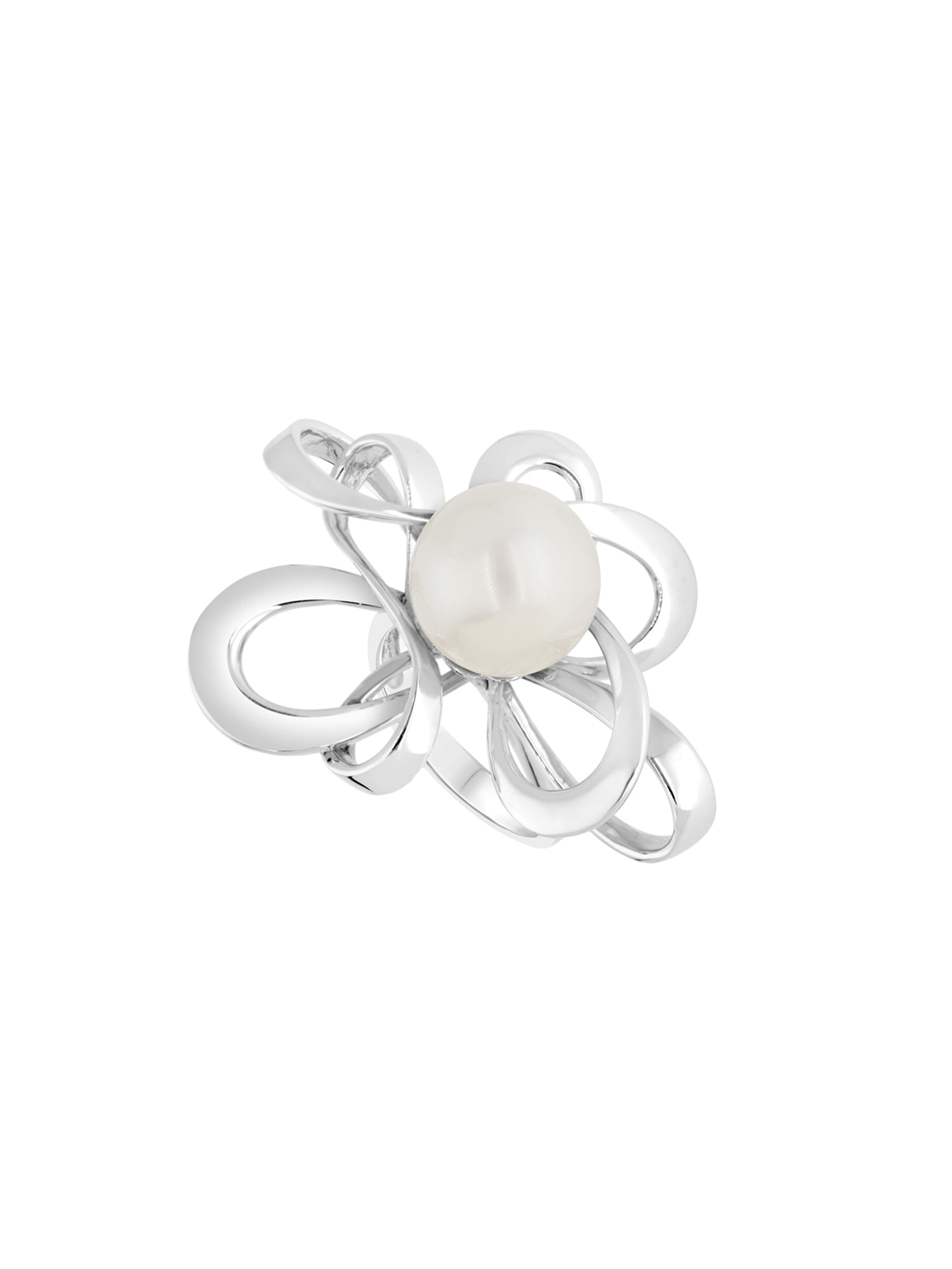 2qty DJV / QTY DISPO : 4-QTY VENDUES : 1-ST : 25% PRIX DJV : 295€ // Or gris 18 ct Bague Ruban Princesse Burmane sur or gris sertie d'une perle synthetique blanche /// RECO : 292€