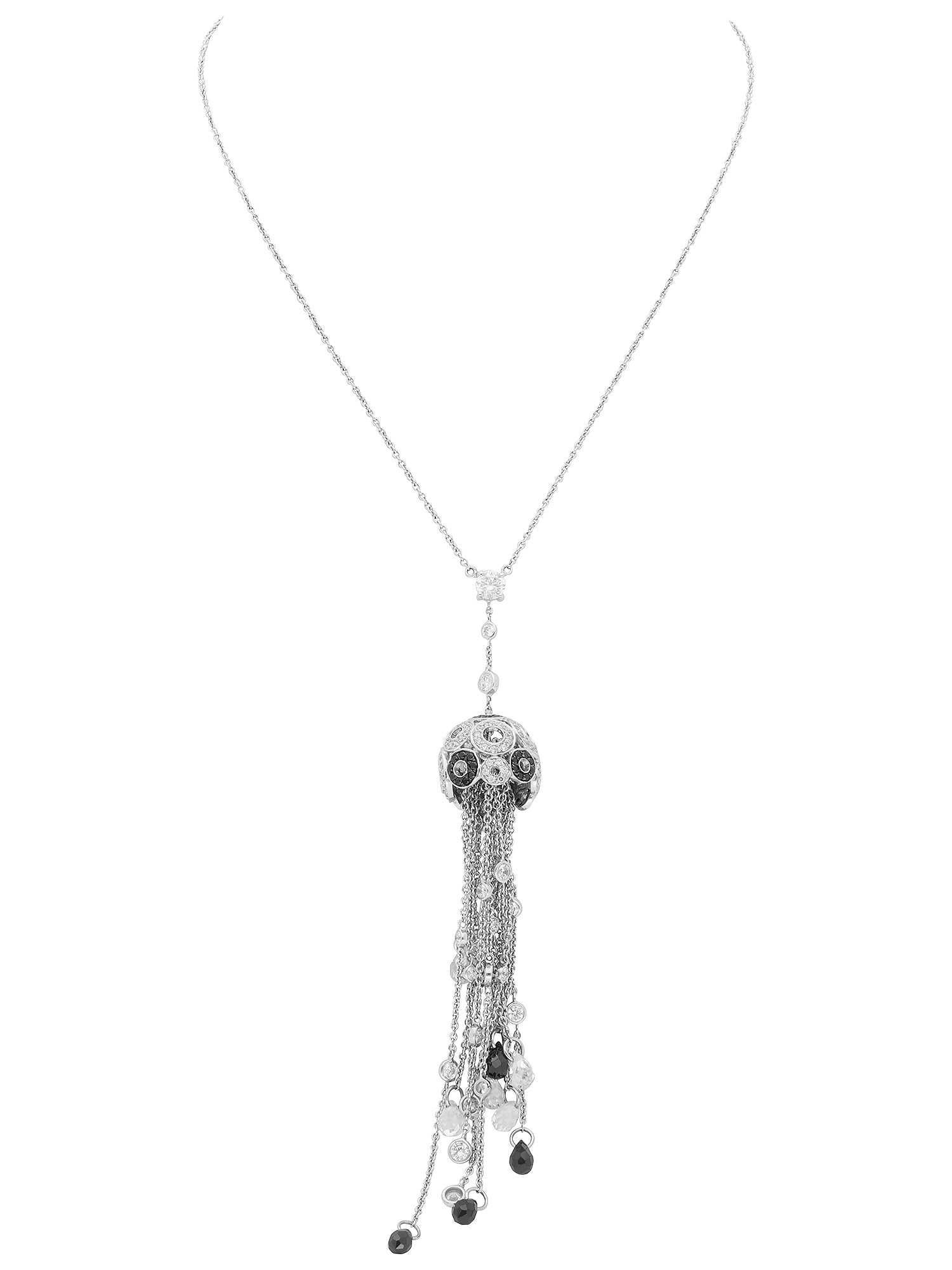 1qty NEW / Or blanc 18 ct Pendentif sur chaine en or blanc 18 cts serti de Burmalite blanche et noire pompom // RECO : 665€