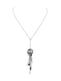 1qty NEW / Or blanc 18 ct Pendentif sur chaine en or blanc 18 cts pompom serti de Burmalite blanche et noire // RECO : 646€
