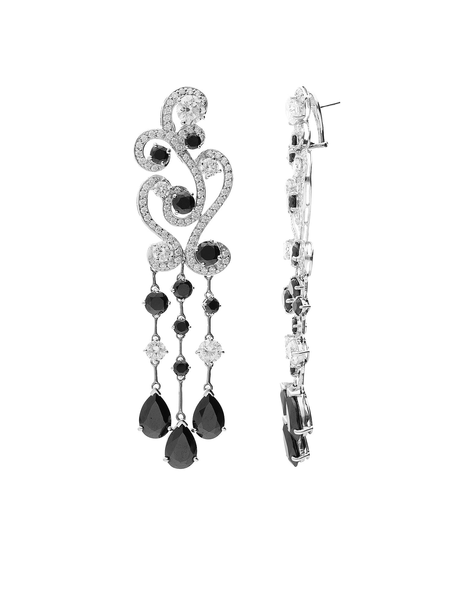 1qty NEW / Or blanc 18 ct Boucles d'oreilles longues en or blanc 18cts serties de Burmalite noire et blanche // RECO : 966€