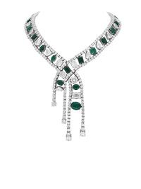 1qty NEW / Argent Collier cravate croisée Burmalite vert émeraude et blanche // RECO : 5850€
