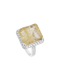 1qty NEW / Or gris 18 ct Bague sur or gris 18 carat sertie d'une pierre semi-précieuse et pavage burmalite™ // RECO : 800€