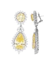 1qty NEW / Argent Rhodié Boucles d'oreilles longues système mixte (clip et tige) en argent rhodié serties de Burmalite jonquille et blanche // RECO : 1470€