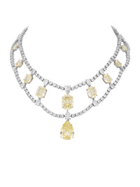 1qty NEW / Argent Rhodié Collier double rangs Burmalite jonquille taille ovale dégradée et taille poire sur argent rhodié // RECO : 2100€