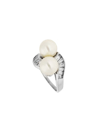 1qty NEW / Or gris 18 ct Bague su toi et moi r or gris 18 carat sertie de perles synthétiques blanches // RECO : 980€