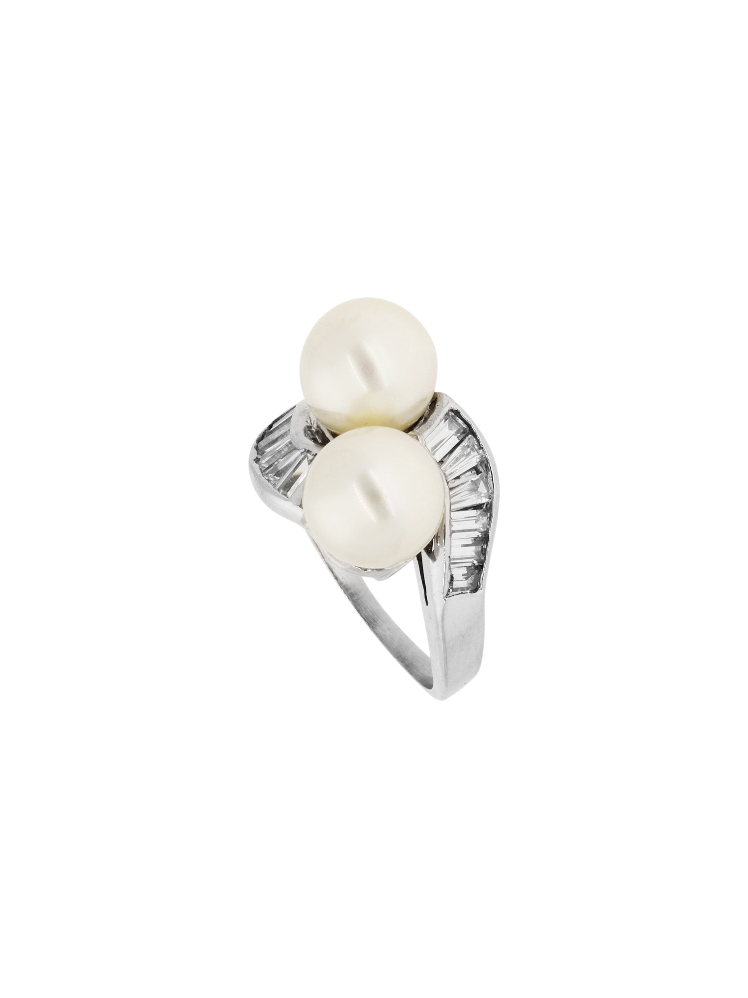 1qty NEW / Or gris 18 ct Bague su toi et moi r or gris 18 carat sertie de perles synthétiques blanches // RECO : 980€