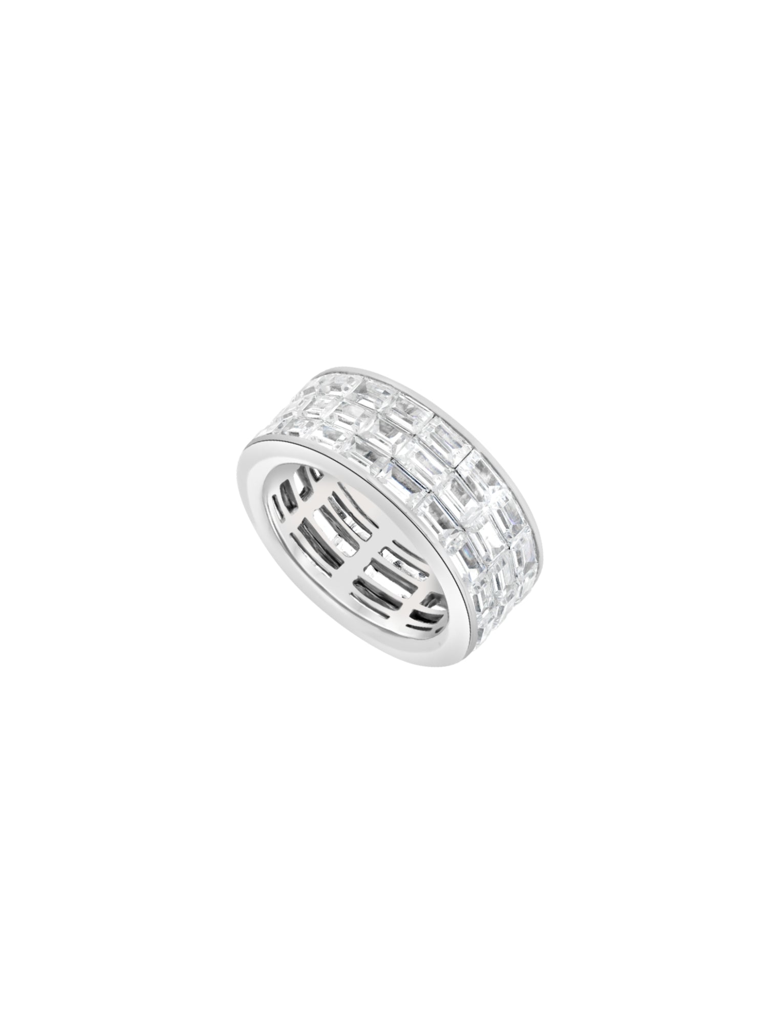 1qty DJV / QTY DISPO : 2-QTY VENDUES : 1-ST : 50% PRIX DJV : 595€ // Argent Rhodié Alliance 3 rangs en argent rhodié sertie de Burmalite™ taille baguette /// RECO : 550€