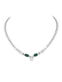 1qty NEW / Argent Rhodié Collier en argent rhodié serti de Burmalite vert émeraude et blanche // RECO : 1680€