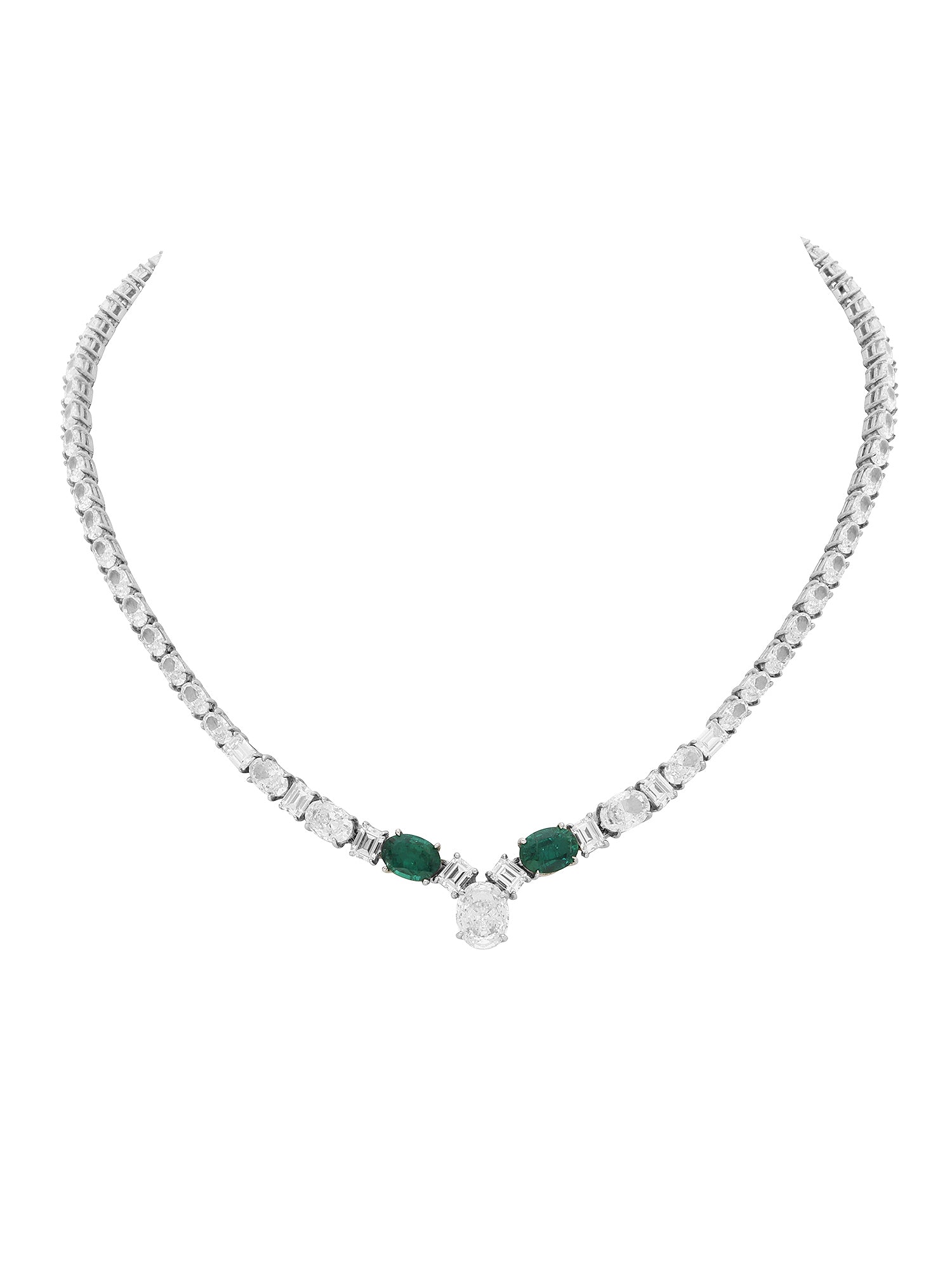 1qty NEW / Argent Rhodié Collier en argent rhodié serti de Burmalite vert émeraude et blanche // RECO : 1680€
