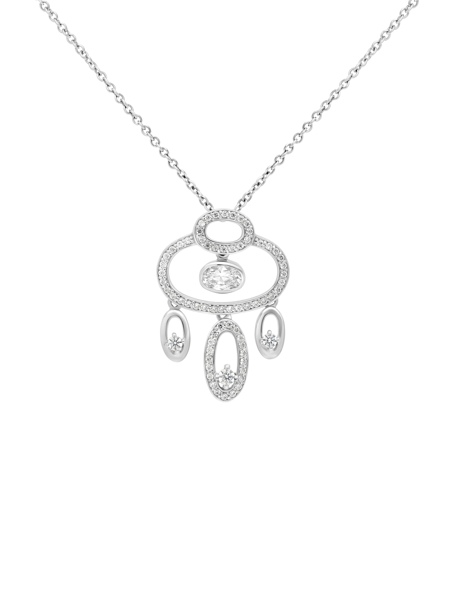 1qty DJV / QTY DISPO : 1-QTY VENDUES : 0-ST : 0% PRIX DJV : 350€ // Or gris 18 ct Chaine pendentif en or gris serti de Burmalite™ blanche taille ovale et pavée de Burmalite™ blanche /// RECO : 292€