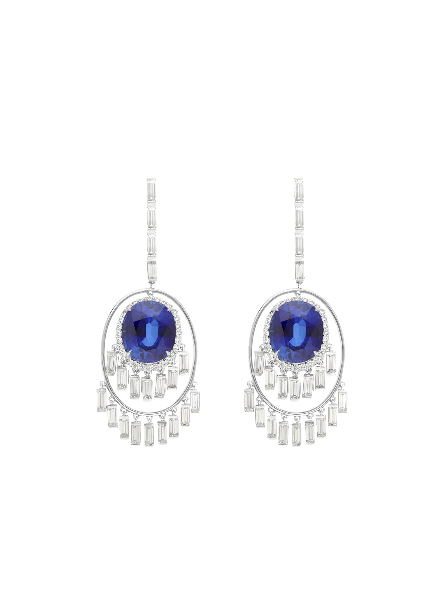 1qty DJV / QTY DISPO : 1-QTY VENDUES : 0-ST : 0% PRIX DJV : 550€ // Vermeil Boucles d'oreilles en vermeil serties de saphir de synthèse taille ovale et Burmalite™ blanche taille baguette /// RECO : 612€