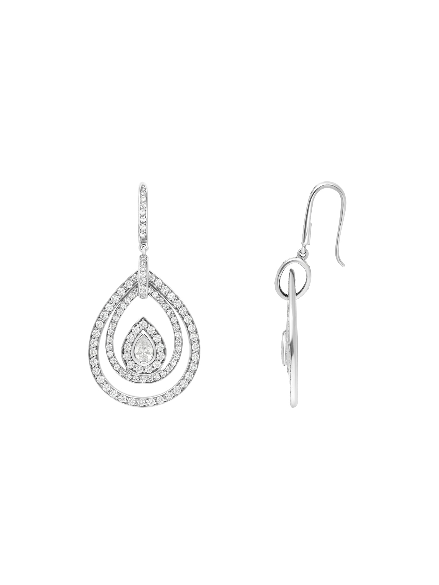 1qty DJV / QTY DISPO : 1-QTY VENDUES : 0-ST : 0% PRIX DJV : 695€ // Or gris 18 ct Boucles d'oreilles pendantes en or gris 18 carats serties de Burmalite™ taille poire serti clos et pavage /// RECO : 989€