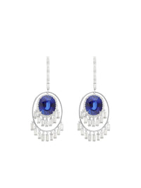 1qty DJV / QTY DISPO : 1-QTY VENDUES : 0-ST : 0% PRIX DJV : 550€ // Vermeil Boucles d'oreilles en vermeil serties de saphir de synthèse taille ovale et Burmalite™ blanche taille baguette /// RECO : 612€