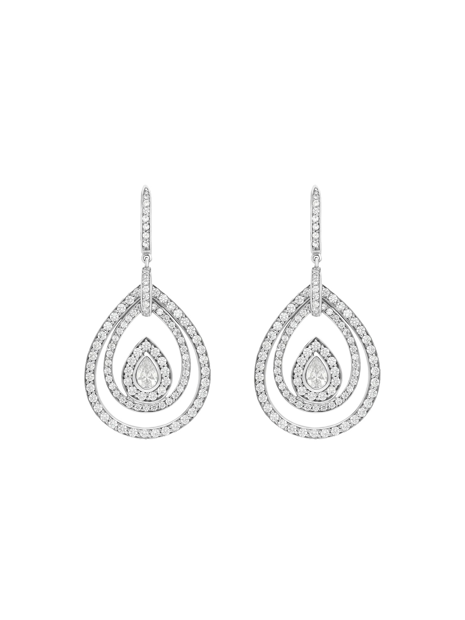 1qty DJV / QTY DISPO : 1-QTY VENDUES : 0-ST : 0% PRIX DJV : 695€ // Or gris 18 ct Boucles d'oreilles pendantes en or gris 18 carats serties de Burmalite™ taille poire serti clos et pavage /// RECO : 989€