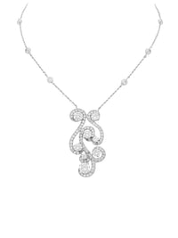 1qty NEW / Or blanc 18 ct Pendentif Arabesque sur chaine en or blanc 18 cts Burmalite serti clos taille brillant // RECO : 492€