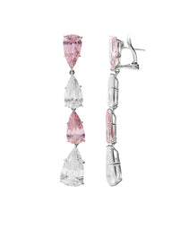 1qty NEW / Argent Rhodié Boucles d'oreilles Burmalite taille poire rose et blanche en argent rhodié // RECO : 495€