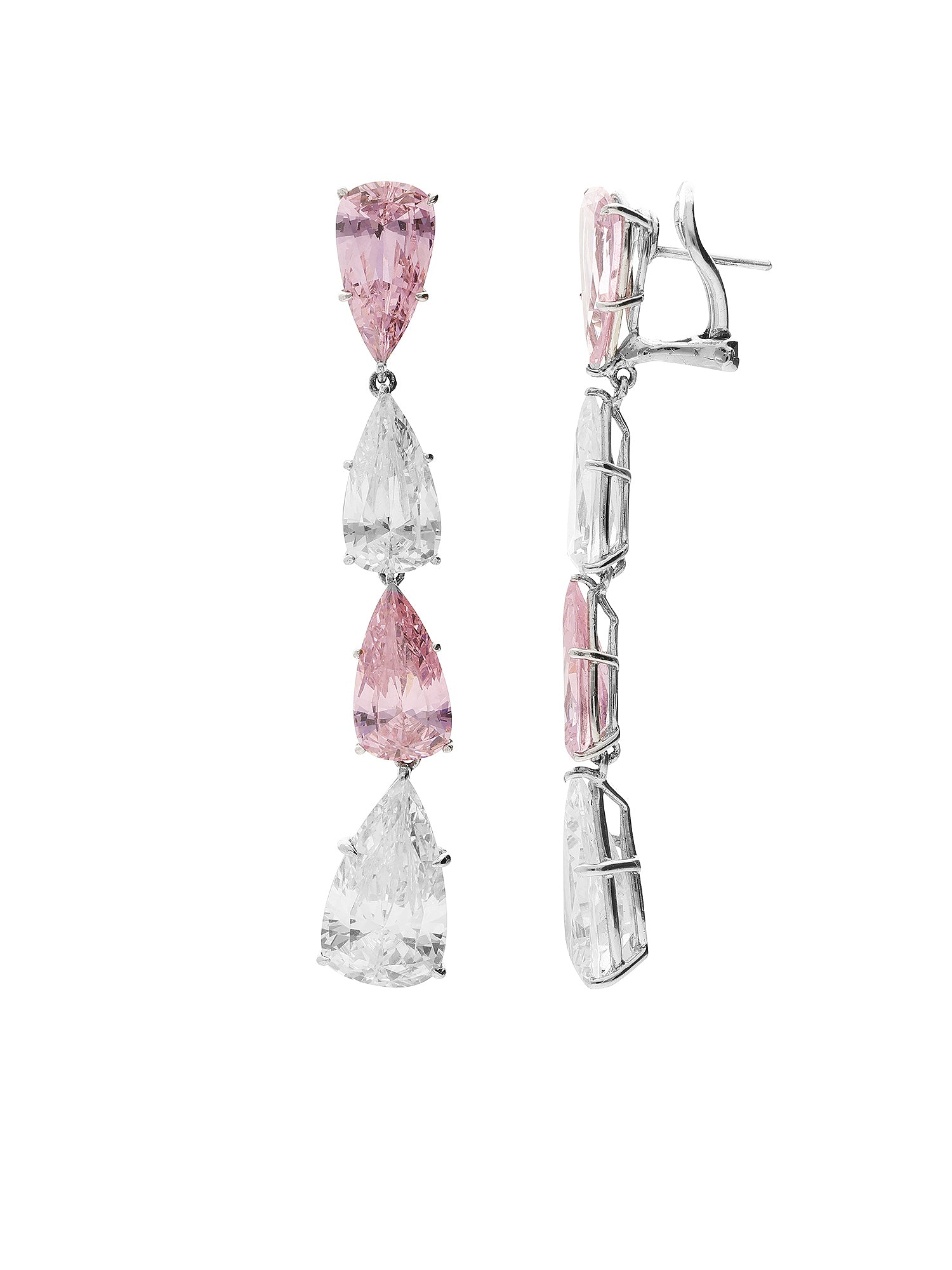 1qty NEW / Argent Rhodié Boucles d'oreilles Burmalite taille poire rose et blanche en argent rhodié // RECO : 495€