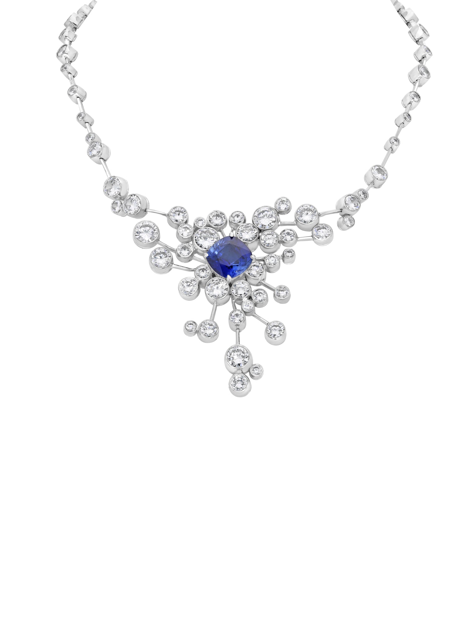 2qty NEW / Argent Rhodié Collier Opéra en argent rhodié serti de Burmalite™ bleu saphir taille coussin 10mm // RECO : 2275€