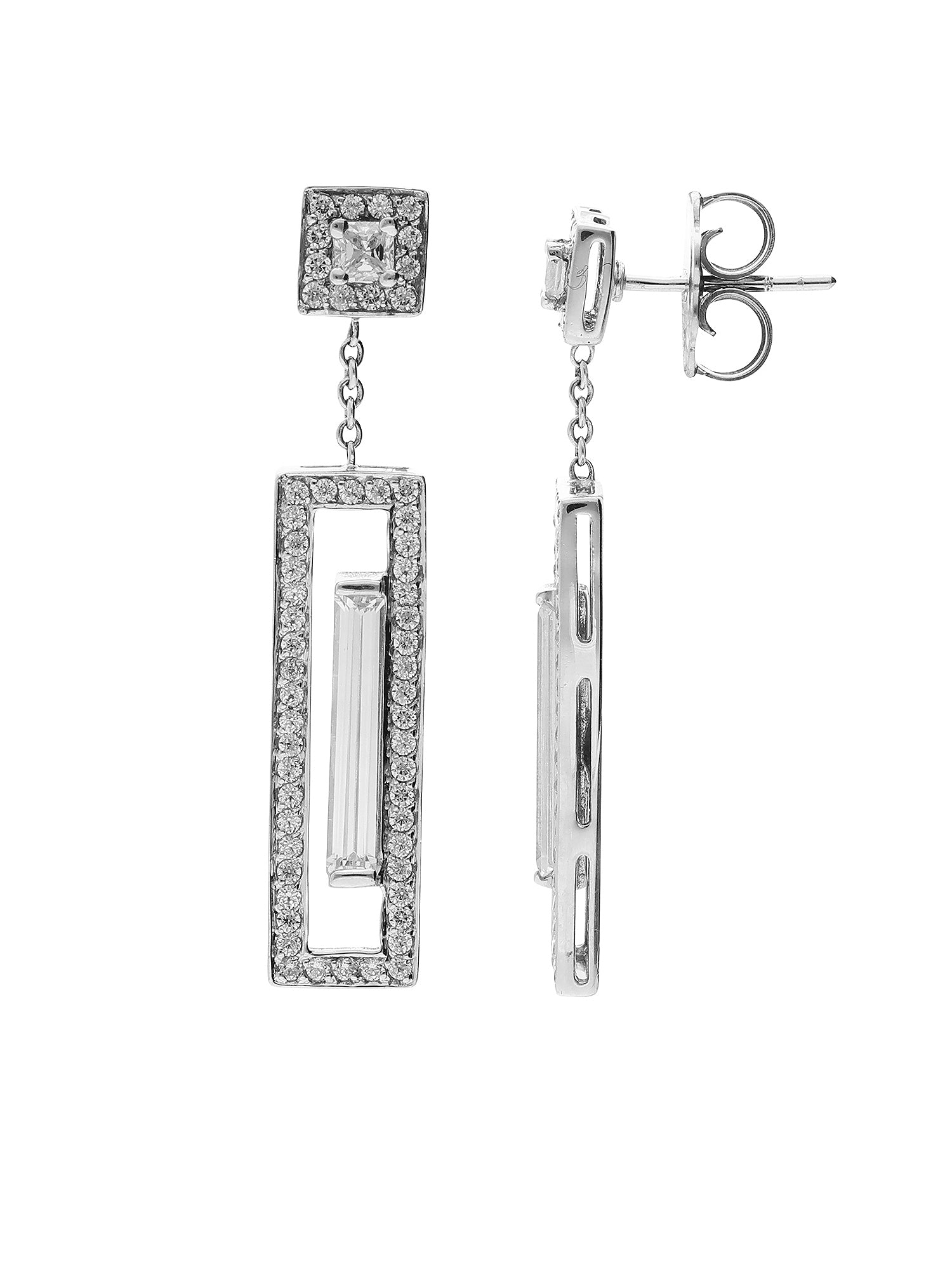 1qty NEW / Or blanc 18 ct Boucles d'oreilles sur tige en or blanc 18 cts serties de Burmalite blanche // RECO : 318€