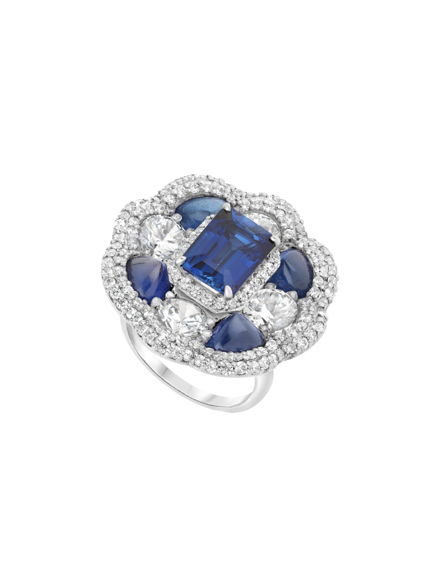 2qty DJV / QTY DISPO : 3-QTY VENDUES : 1-ST : 33% PRIX DJV : 450€ // Argent Rhodié Bague en argent rhodié sertie de taille émeraude Burmalite™ bleu saphir /// RECO : 475€