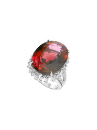 1qty DJV / QTY DISPO : 1-QTY VENDUES : 1-ST : 100% PRIX DJV : 495€ // Argent Rhodié Bague en argent rhodié sertie de rubis de synthèse taille ovale et Burmalite™ blanche taille baguette /// RECO : 870€