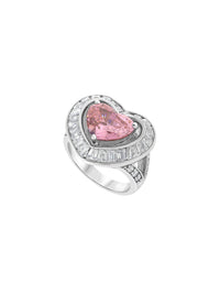 1qty DJV / QTY DISPO : 1-QTY VENDUES : 0-ST : 0% PRIX DJV : 320€ // Argent Rhodié Bague en argent rhodié sertie de Burmalite™ rose taille cœur et taille baguette /// RECO : 338€