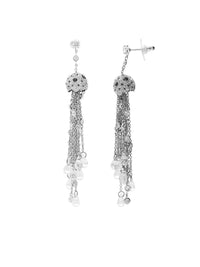 1qty NEW / Argent Rhodié Boucles d'oreilles longues en argent rhodié serties de Burmalite blanche et taille briolette // RECO : 625€