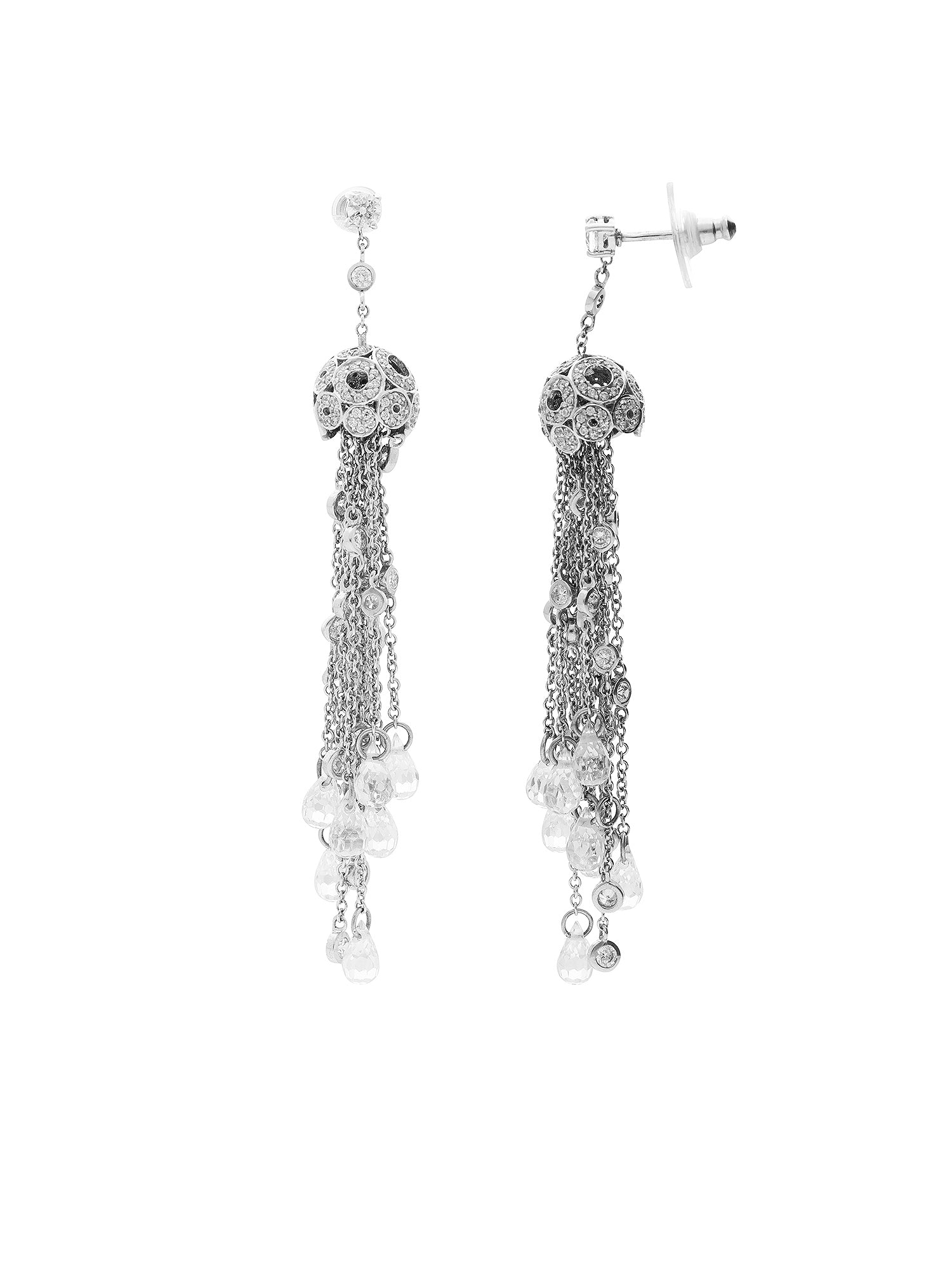 1qty NEW / Argent Rhodié Boucles d'oreilles longues en argent rhodié serties de Burmalite blanche et taille briolette // RECO : 625€