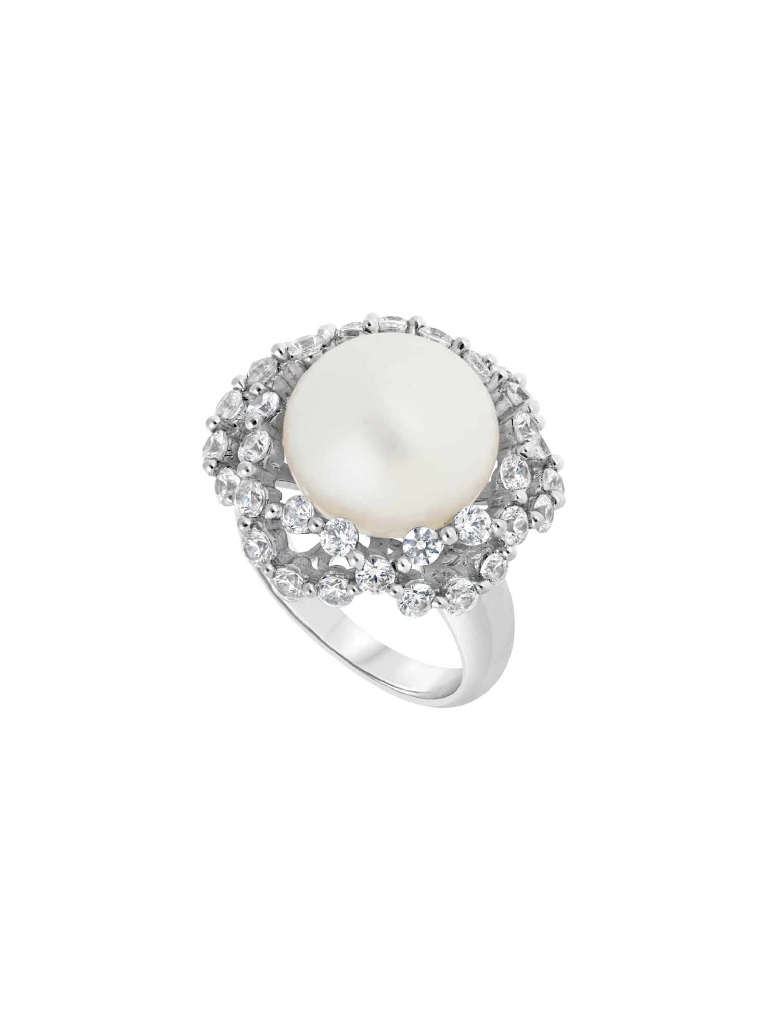 1qty DJV / QTY DISPO : 3-QTY VENDUES : 2-ST : 67% PRIX DJV : 150€ // Argent Rhodié Bague en argent rhodié sertie de perle d'eau douce blanche et Burmalite™ blanche taille brillant /// RECO : 135€