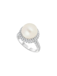 2qty DJV / QTY DISPO : 3-QTY VENDUES : 0-ST : 0% PRIX DJV : 220€ // Argent Rhodié Bague en argent rhodié sertie de perle d'eau douce et pavée de Burmalite™ blanche /// RECO : 196€