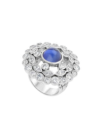 1qty DJV / QTY DISPO : 2-QTY VENDUES : 0-ST : 0% PRIX DJV : 350€ // Argent Rhodié Bague argent rhodié serti Burmalite™ cabochon saphir de synthèse /// RECO : 342€