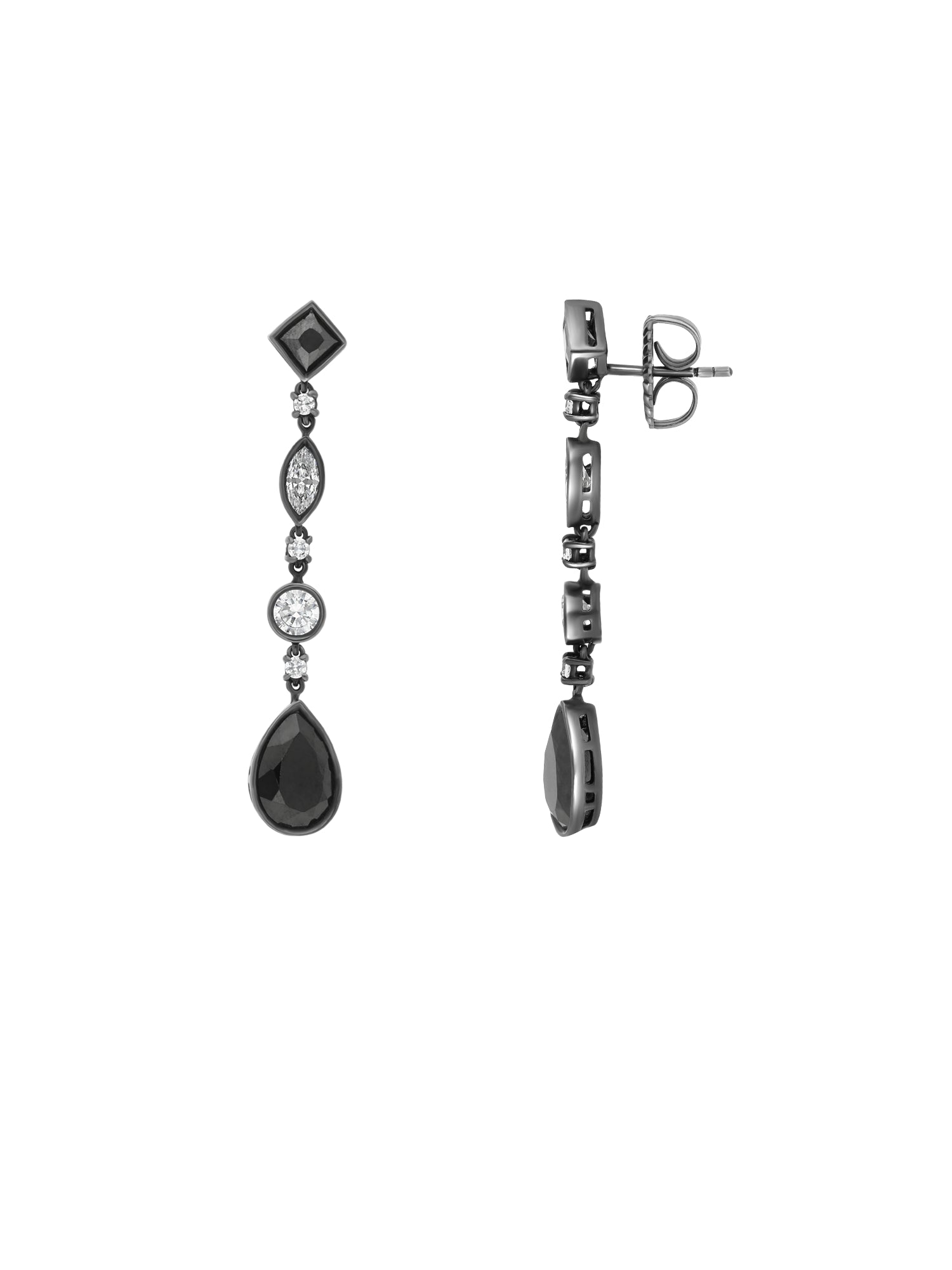 2qty DJV / QTY DISPO : 0-QTY VENDUES : 0-ST : 0% PRIX // Argent Boucles d'oreilles en argent noirci serties de taille brillant /// RECO : 260€