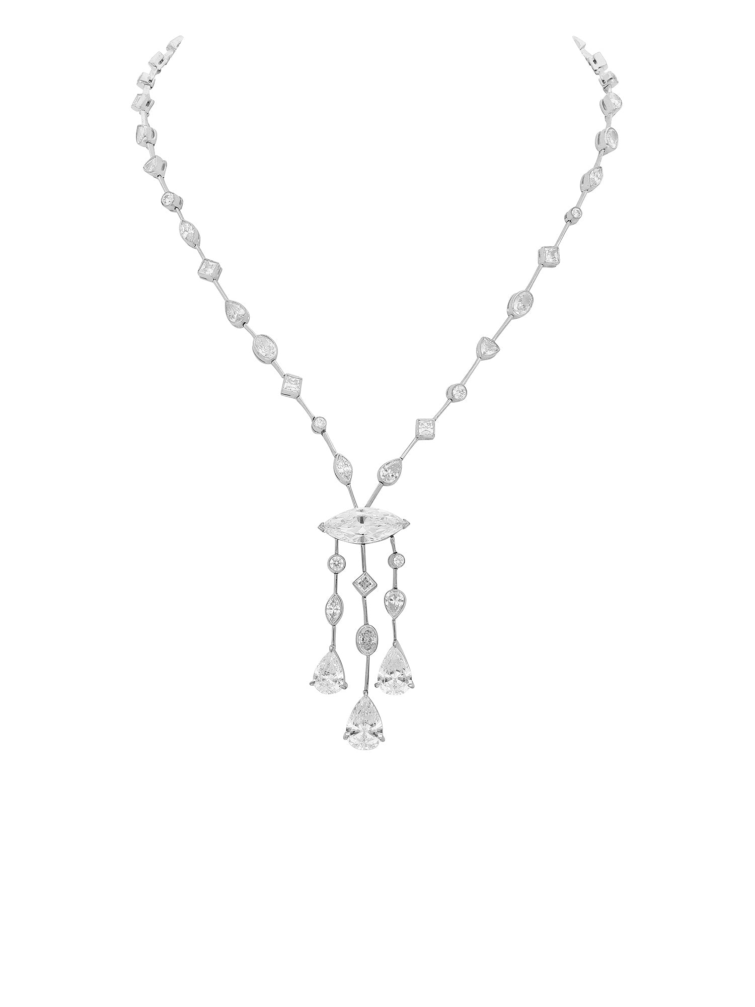 1qty NEW / Argent Rhodié Collier lame couteau sur argent rhodié serti de Burmalite™ taille marquise // RECO : 1622€
